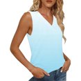 thumbnail image 3 of Mujeres sin mangas Tops de verano gradiente color fuera de posición impresión V-cuello blusa casual Mujeres V-cuello de verano Tops, 3 of 8