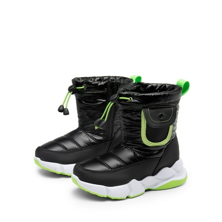 

BURUDANI Kids Mid Calf Winter Snow Boots Color BLACK/NEON GREEN Size 2