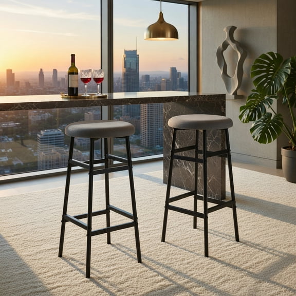 Resenkos 2-Piece Bar Stool with Metal Frame, Footrest Backless Armless Stool for Kitchen Island, Dining Room, Gray
