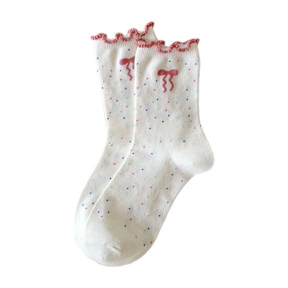 Jamicy Cozy Socks for Women Cute Bow Crew Socks, Cute Print Ruffled Calf Socks - Casual Cotton Novelty Fun Ankle Sock