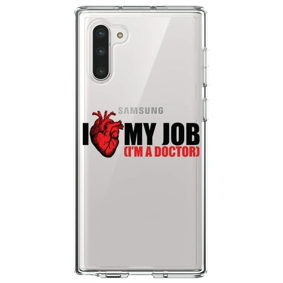 DistinctInk Clear Shockproof Hybrid Case for Samsung Galaxy Note 10 (6.3" Screen) - TPU Bumper Acrylic Back Tempered Glass Screen Protector - I Heart My Job - I'm A Doctor