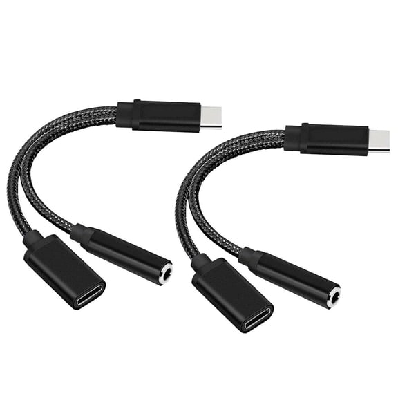 SOPOTUTU 2Pcs Portable Black Type-C Adapters for Earphone and Charging Use At Home
