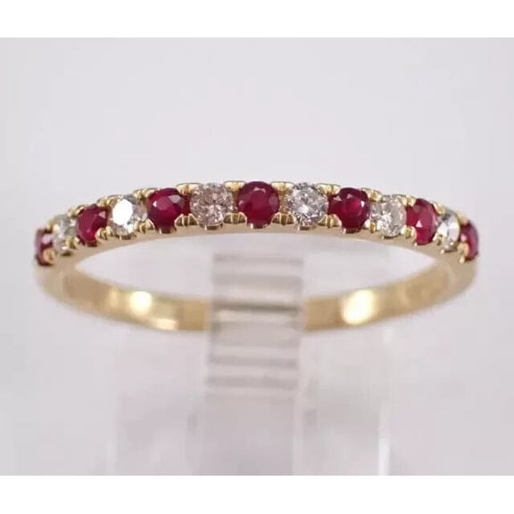 2Ct Round Cut Lab Created Red Ruby Women's Eternity Wedding Band Ring 14k Yellow Gold Plated