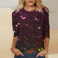 thumbnail image 3 of Charella 3/4 Sleeve Tops for Women Crewneck T-shirts Bling Bling Printed Casual Blouse 2025 Spring Summer Tops,Multicolor,L, 3 of 5