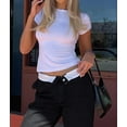 thumbnail image 3 of LAICAIW T-Shirt Court à Manches Courtes pour Femmes, Basique, Ajustement Solide, Col Rond, Sortie, Yoga Décontracté, 3 of 7