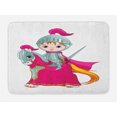 thumbnail image 1 of Pony Bath Mat, Cartoon Illustration of Knight on a Big Eyed Horse with Clothes, Plush Bathroom Decor Mat with Non Slip Backing, 29.5" X 17.5", White Magenta, by Ambesonne, 1 of 2