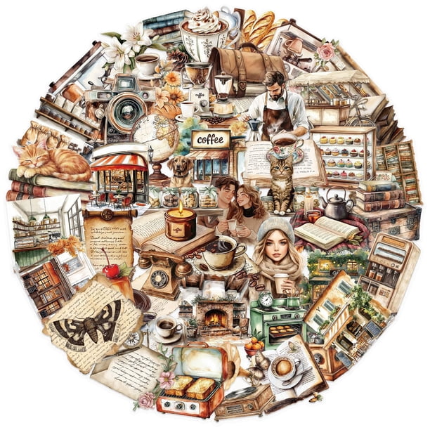 Paquete de pegatinas con temática de Coffee Lover, 50 unidades, vinilo PET Aesthetic Café