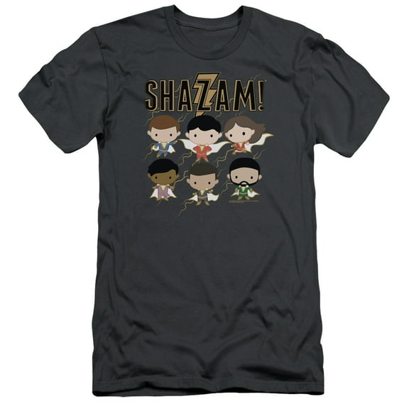 Shazam Movie Chibi Group Adult 30/1 T-Shirt Charcoal