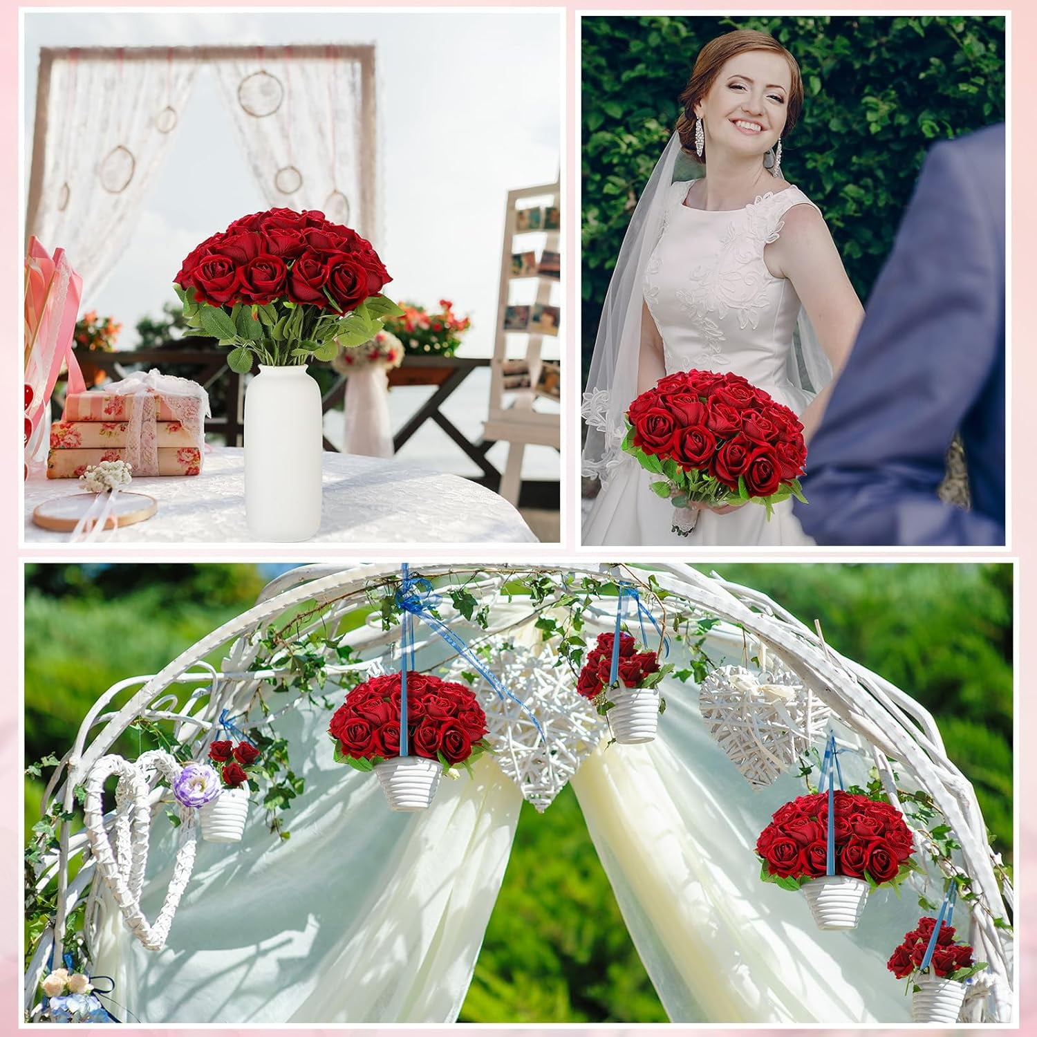 50 Pcs Artificial Rose Flower Realistic Silk Roses with Stem Bouquet of Flowers Plastic Flowers Real Looking Fake Roses for Home Wedding Centerpieces Party Decorations (Black)