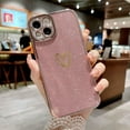 thumbnail image 4 of Compatible with iPhone 13 Glitter Plating Love Heart Case, Cute Luxury Electroplated Bling Sparkly Glitter Shiny Case for Women Girls Soft TPU Shockproof Camera Protective Back Cover - Pink, 4 of 11