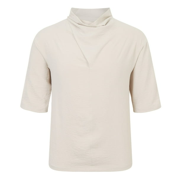 Camisa de manga corta irregular de seda helada para hombre - Diseño de pelo oscuro, mezcla de algodón