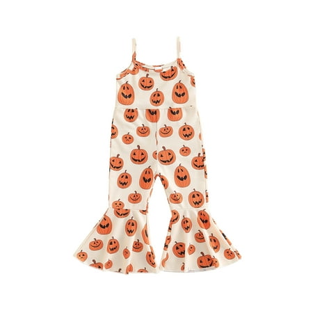 

Toddler Baby Girl Halloween Dungarees Romper Pumpkin Bell Bottom Jumpsuit Cute Overalls Flared Pants Outfit