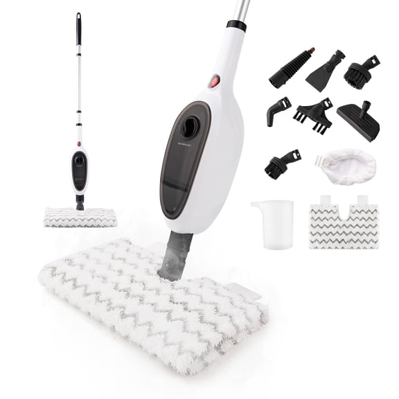 Reecoo Double-Sided Steam Mop,10-in-1 Floor Steamer for Hardwood and Tile, Carpet Steam Cleaner, 2 Mop Pads