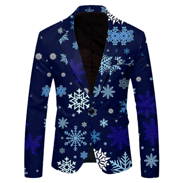 Men Christmas Snowflake Santa Sports Jacket Printed Pocket Lapel Button Mens Suite Suit Men Wedding Suits Mens Modern Fit Suit Big and Tall Suits for Men