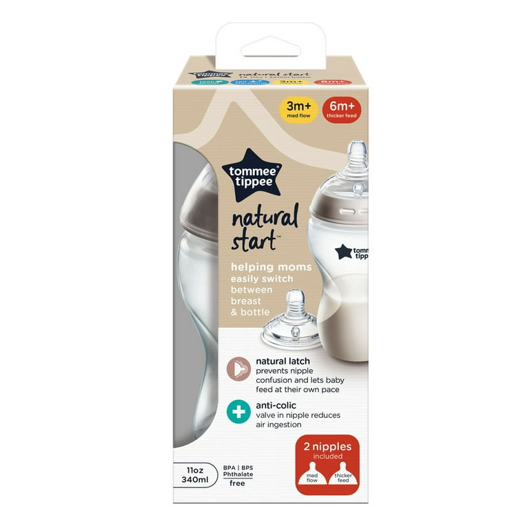 Tommee Tippee Natural Start Anti-Colic Baby Bottle, 11oz, Medium-Flow and  Thicker Feed Breast-Like Nipple, Anti-Colic Valve, 1 Pack 