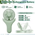 thumbnail image 3 of Neck Personal Fan 1200mAh Necklace Fan 3 in 1 Hands Free Portable Fan Rechargeable Hanging Handheld Fan Mini Cooling Folding Electric USB (Green), 3 of 4