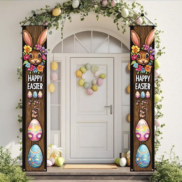 Decoraciones de Pascua, adornos de Pascua, regalos de Pascua, pareado de Pascua, letrero para porche, fiesta de festival, huevos de Pascua y conejos, pareado de puerta, decoración de porche, bandera c
