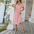 thumbnail image 6 of Elegant Retro Polka Dot Dress Women's Summer Midi Dress V Neck Single Breasted Short Sleeve Dresses Fashion Print Dress Gown Slim Fit Sweet Evening Dresses Pink L, 6 of 6