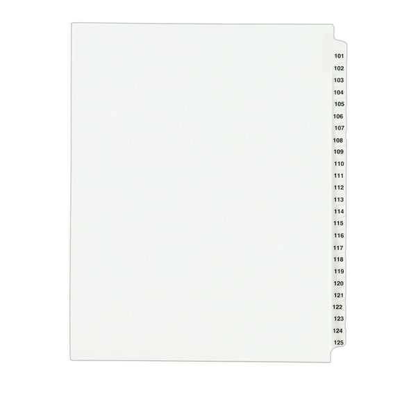 Avery Avery-Style Legal Exhibit Side Tab Divider, Title: 101-125, Letter, White