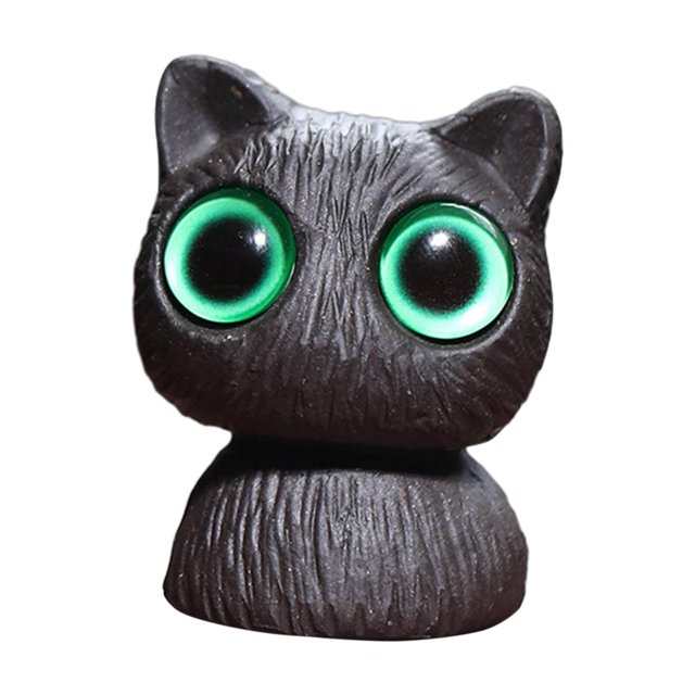 Estatua de gato en miniatura para mascota de té, adorno de gato de ojos grandes, obra de arte moderna de Kungfu Ojos verdes