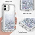 thumbnail image 2 of For Apple iPhone 12 Pro Max 6.7 inch Tough Defender Sparkling Liquid Glitter Heart Case Cover Silver, 2 of 6