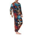 thumbnail image 2 of Fuzoiu Colorful Floral Skull A Print Men's Long-Sleeved Pajama,Lounge Button Down Nightwear,Mens Notch Collar Pajama Set -Small, 2 of 7