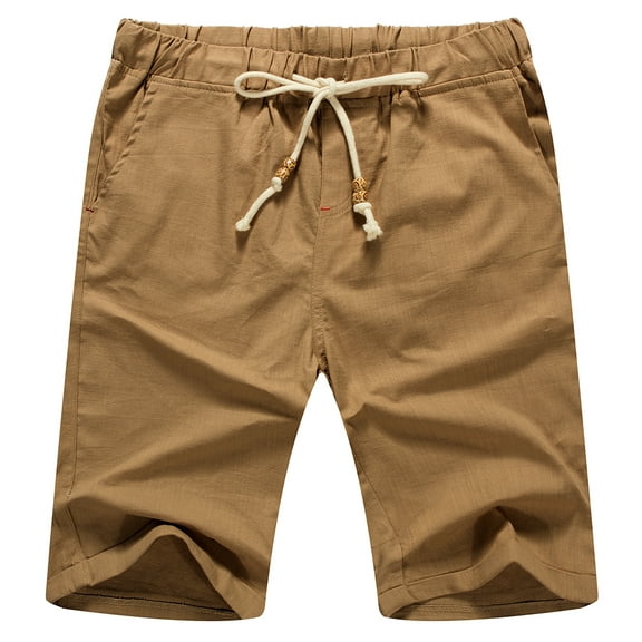 JWD Men’s Linen Shorts Casual Drawstring Summer Beach Shorts US Large Dark Khaki