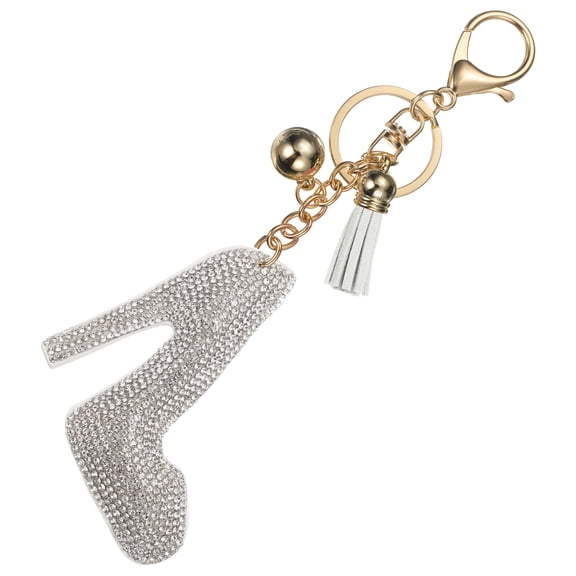 Rhinestone Keychains for Women, Cute Bling High Heel Keychain Accessories Purse Charm Backpack Keyring for Gifts Decorative Bag Handbags Car Keys, White