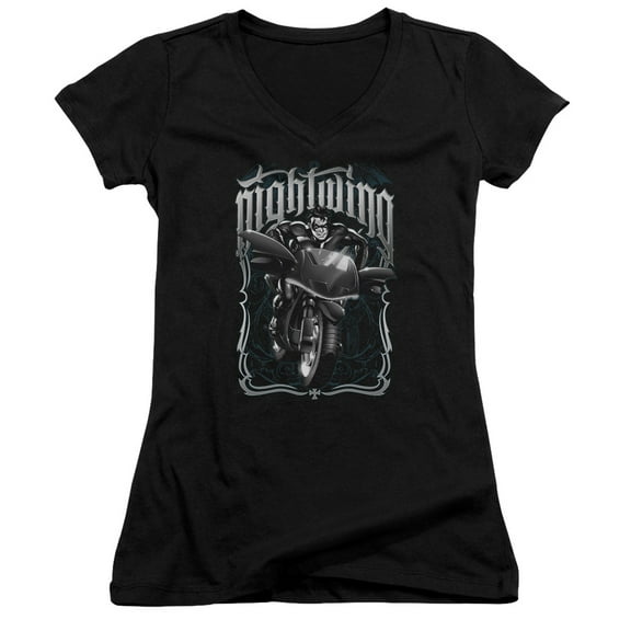 Batman Nightwing Biker Junior Women's T-Shirt V-Neck Black
