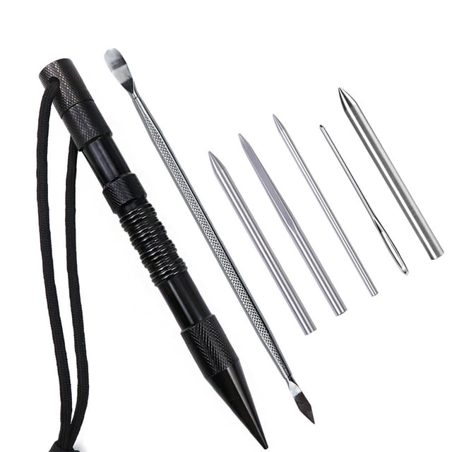 Eigraketly Marlin Set Agujas de cordones Acero inoxidable Profesional Pequeña artesanía Costura Reutilizable Extraíble Tejer Pin Trabajo carpas 7 piezas negro