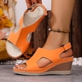 thumbnail image 2 of Women's Solid Color Wedge Sandals Casual Open Toe Wide Width Comfortable Non Slip Adjustable Hook and Loop Strap Cutout Wedge Heel Shoes for Summer Daily Wear, 2 of 10