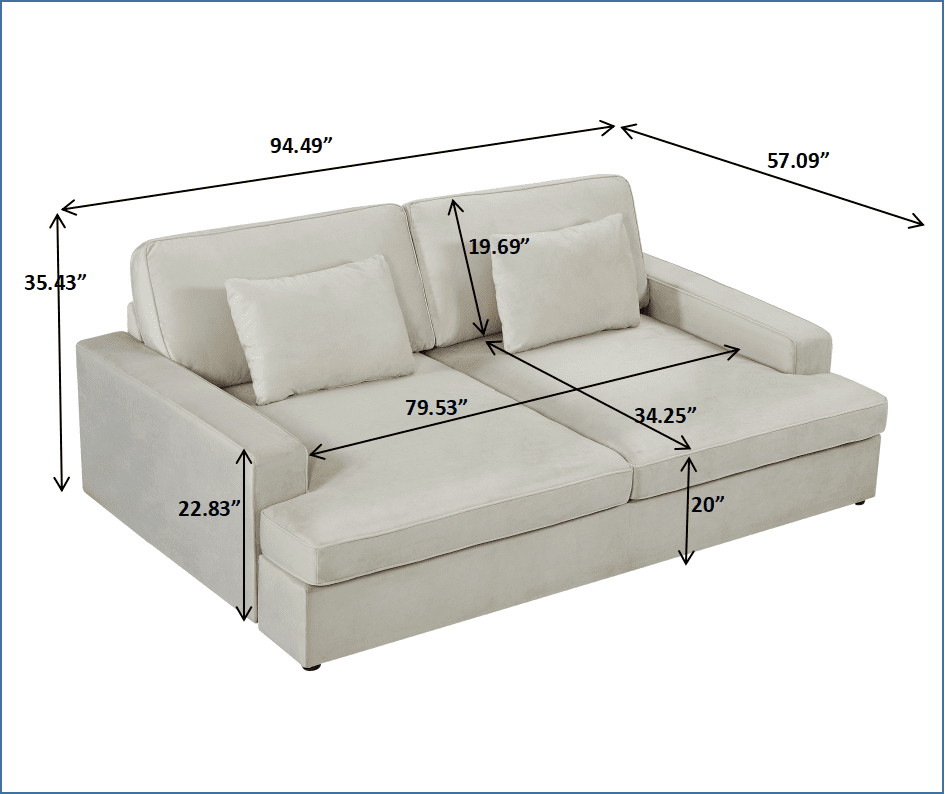 US Pride Furniture Polyester 94.49"W Over Size Cushion Backs Sofa, Ivory