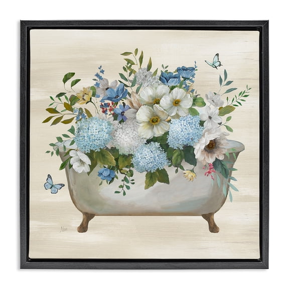 Stupell Industries Full Hydrangea Bathtub Typography Painting Black Floater Framed Canvas Art Print Wall Art, 18 x 18