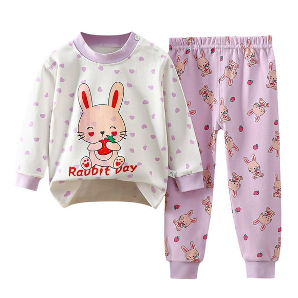 WUANDIXFA Toddler Baby Girls Pajama Set Cute Children Underwear Sets Cotton Boys Home Wear Baby Cotton Warm Girls Fall Clothes Fall Pants Children Clothing Light Purple,12-18 Months
