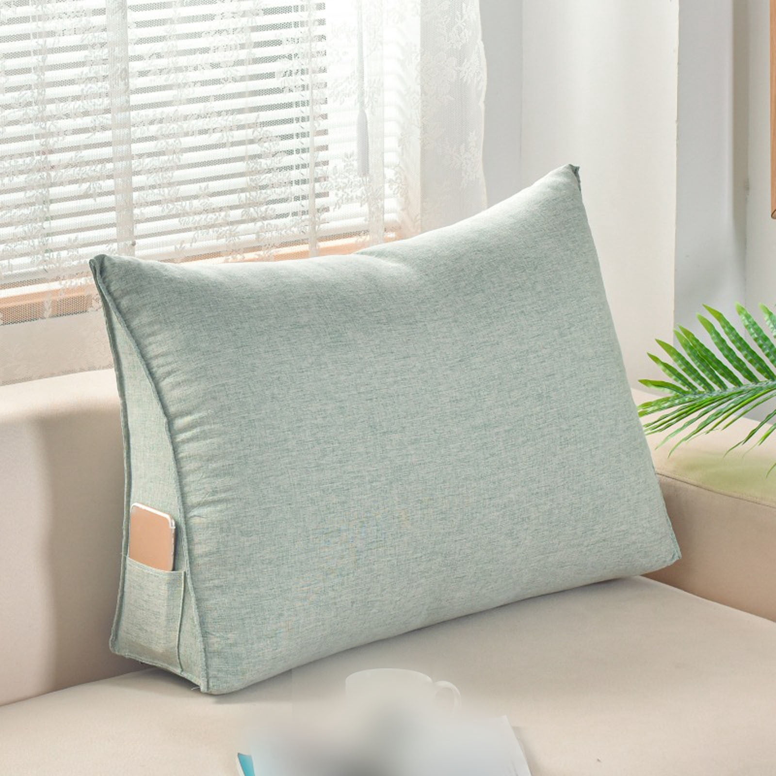 Triangular Back Support Pillow - Large Wedge Bolster Cushion for Reading in Bed & Sofa - Lumbar Neck Support with Removable Cover - Office Chair & Daybed Pillow