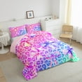 thumbnail image 4 of Manfei Vintage Purple Ribbon Bedding Comforter Set for Kids, Chic Cheetah Print Twin Comforter Sets, Fashion Bowknot Rainbow Reversible Bedding Set, Lightweight Room Decor, 2 Pieces, 4 of 9