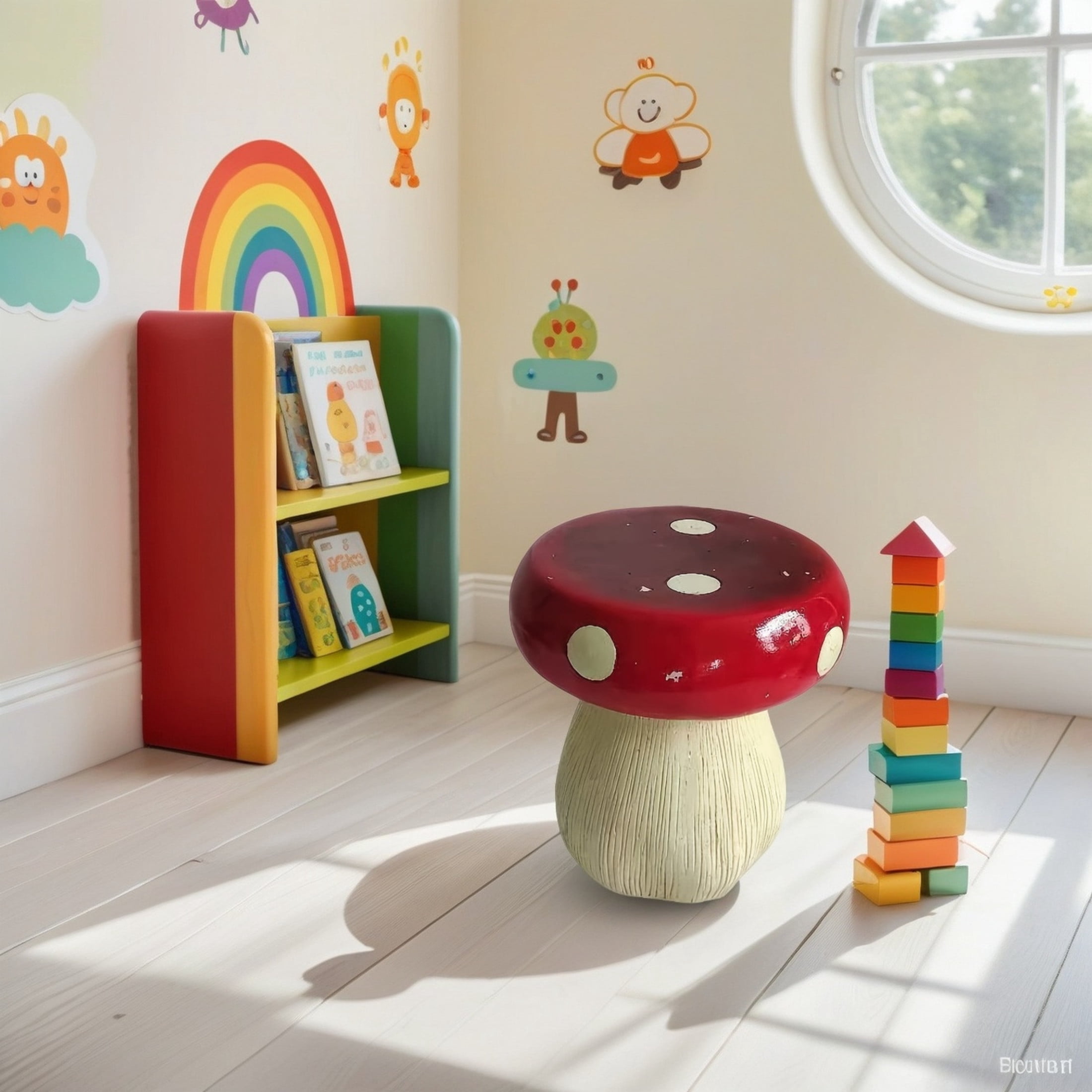 Noble House Art Mushroom Stool, Cute Fairy Decorative Statue, Outdoor Creative Figurine Seat for Patio, Garden, Red