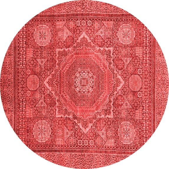 Ahgly Company Machine Washable Indoor Round Abstract Red Modern Area Rugs, 4' Round