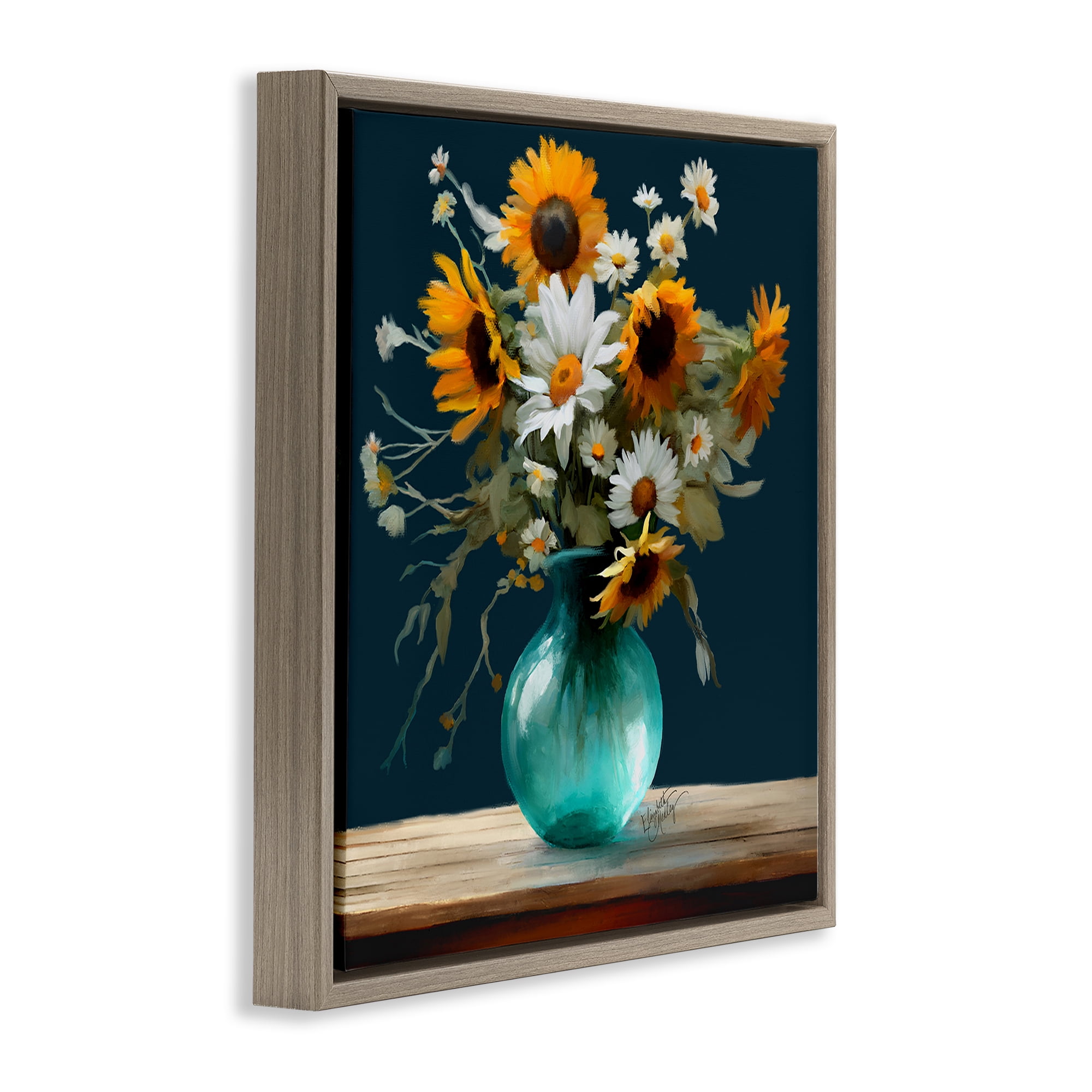 Stupell Industries Summer Sunflower Bouquet Botanical & Floral Painting Brown Floater Framed Art Print Wall Art, 25 x 25