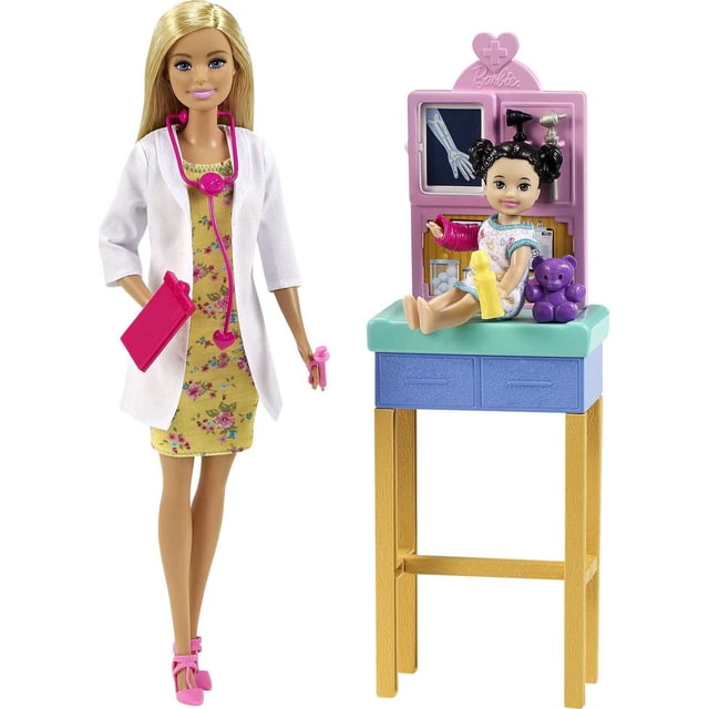 Barbie Careers Doll & Playset, Pediatrician Theme with Blonde Fashion Doll, 1 Patient Doll, Furniture & Accessories