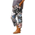 thumbnail image 2 of LEKWK Printed Linen Pants for Women Elastic Waist Casual Wide Leg Pants Lightweight Loose Fit Flowy Trousers with Pockets Beach Vacation Boho Loungewear, 2 of 5