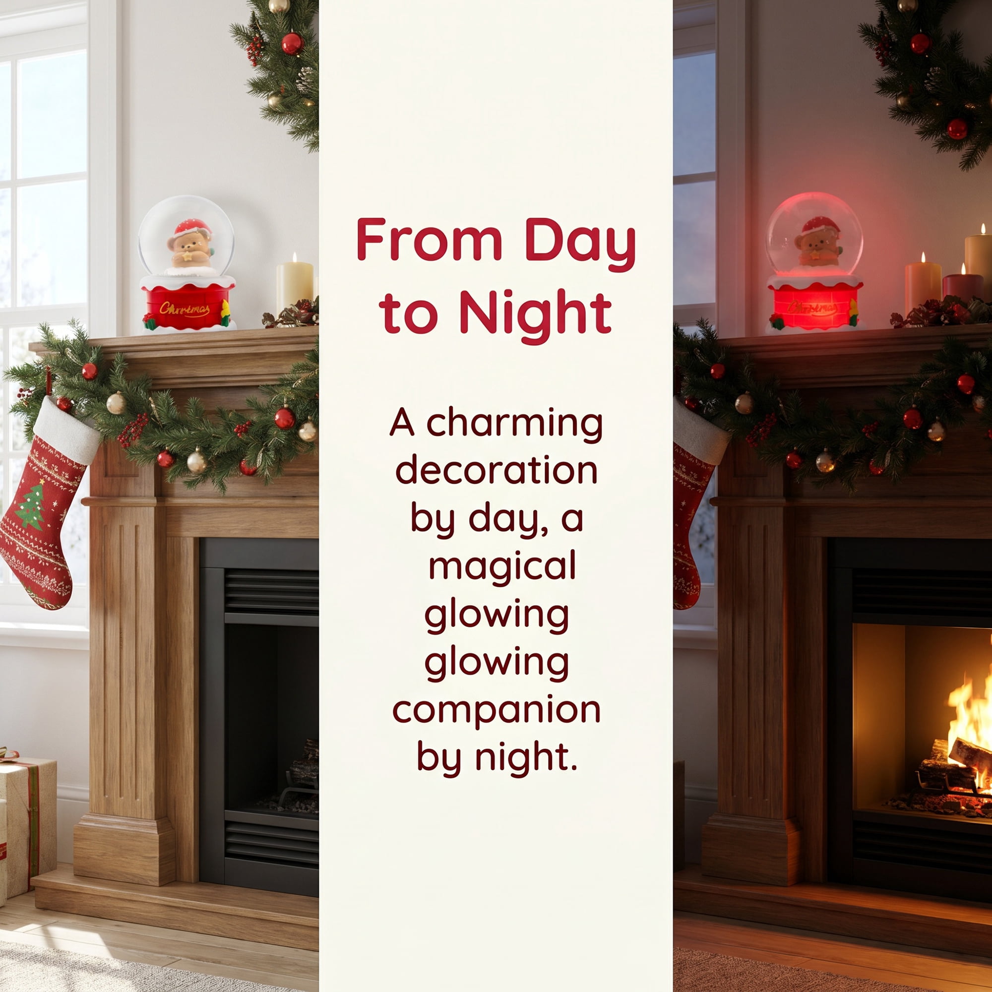 Unique Bargains Crystal Ball Shatterproof LED Glitter Snow Globe Red G 2.6" x 2.6" x 3.7"