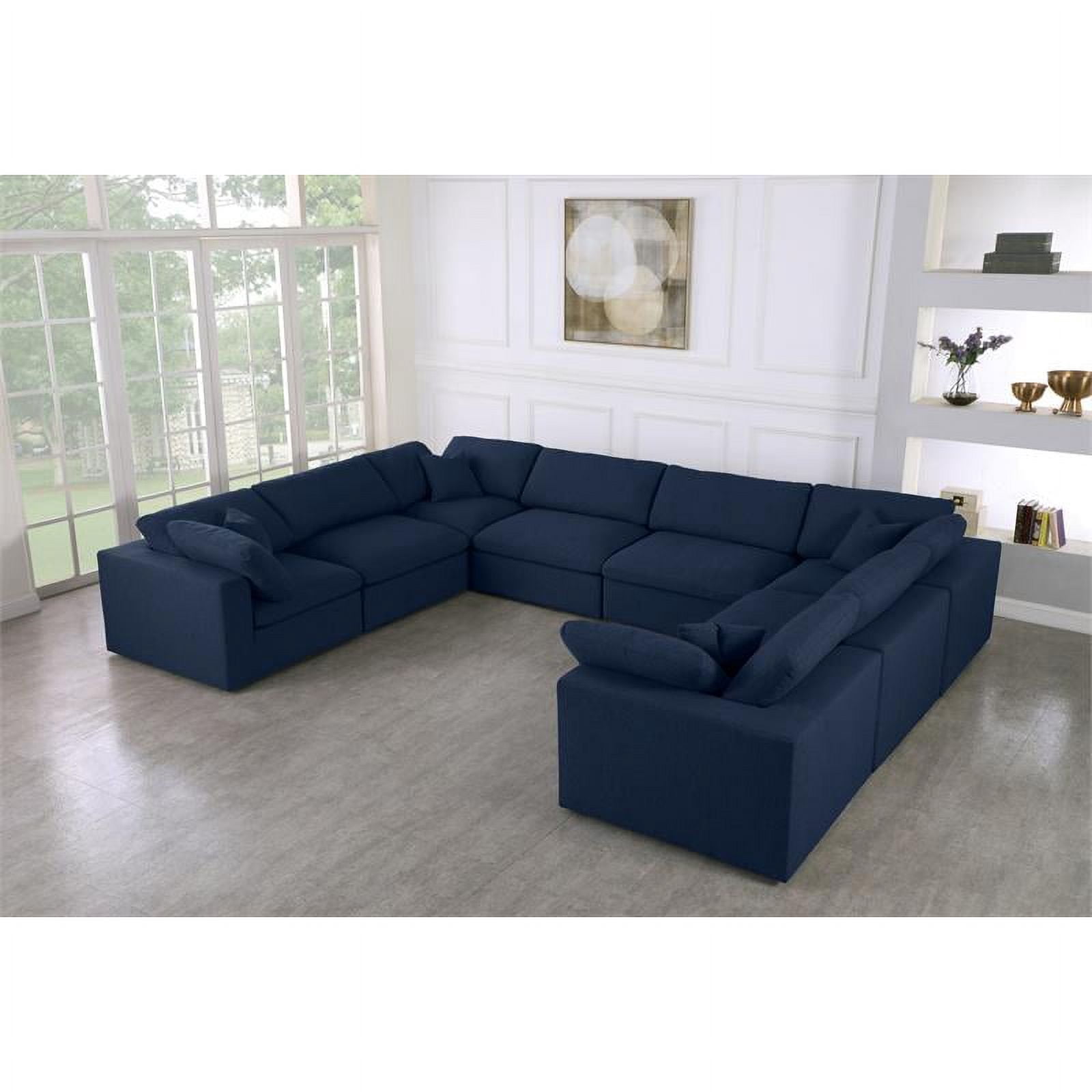 Meridian Furniture Serene Linen Fabric Modular Sectional w/Pillows in Navy