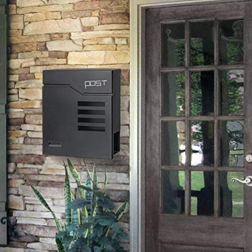 Locking Mailbox Wall Mount- Waterproof mailboxes with Secure Key Lock and Newspaper Compartment, Key Lock Drop Box Extra Large Capacity, 12.9 x 4.1 x 14.2 Inch, SM-HPB938 Black New