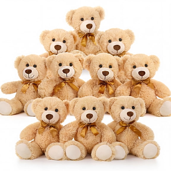 Stuffed Animal Bear Soft Toys 10 Pack Khaki Classic Stuffed Animal Set for Kids Superior Quality for Baby Shower Gifts Adorable Collectible Softies