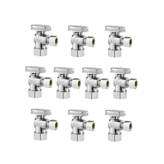 VEVOR 10-Pack Angle Stop Valve, 1/4 Turn Water Shut Off Valves, 1/2" Nominal (5/8" OD) Compression Inlet x 3/8" OD Compression Outlet Shutoff Valve for Bathroom Kitchen Toilet Shower Plumbing