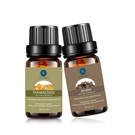 Natural Fragrance Diffuser Pure Essential Oils Set (2x10mL) Natural Pure Aromatherapy Oils Therapeutic Grade Fragrance for Oil Diffuser Humidifier,Frankincense Myrrh ()