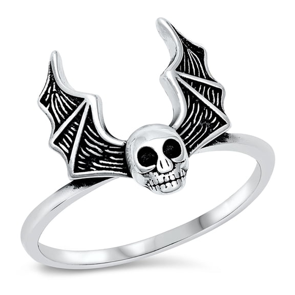 All in Stock Sterling Silver Skull Bat Ring Size 10