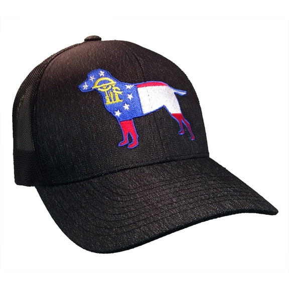 Georgia State Flag Retriever Embroidered Mesh Trucker Hat-Black Heather with Black Mesh