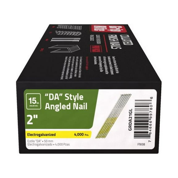 Grip-Rite 2006777 2 in. 15 Gauge Angled Strip DA-Style Finish Nails Smooth Shank - Pack of 4000